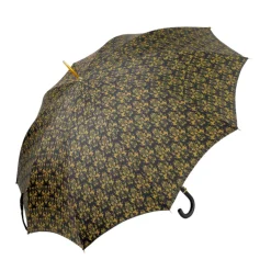 Elegant Umbrella with Leather Handle, Gold Skull, and Ornate Black and