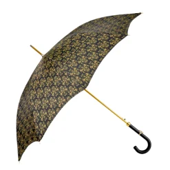 Elegant Umbrella with Leather Handle, Gold Skull, and Ornate Black and