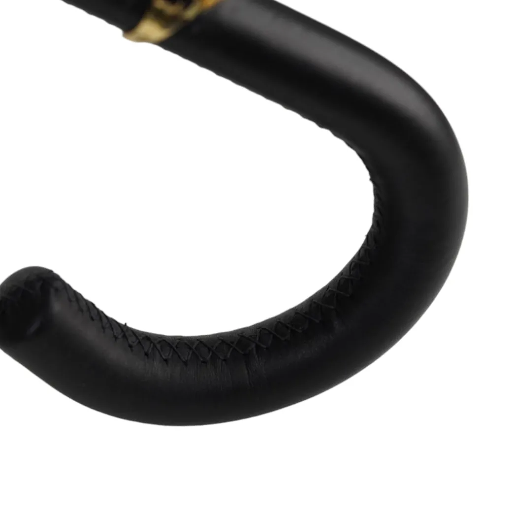 Elegant Umbrella with Leather Handle, Gold Skull, and Ornate Black and