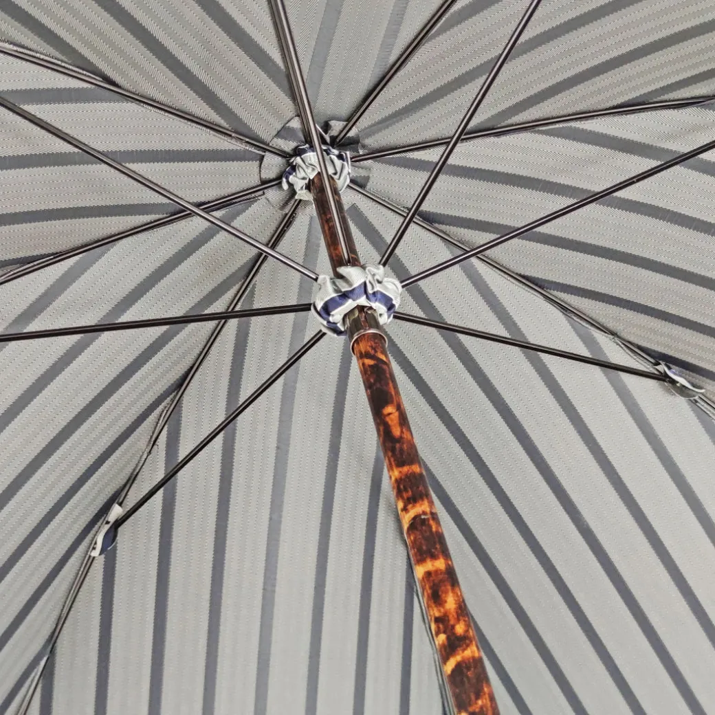 Elegante ombrello a strisce - manico in legno di faggio naturale fiammato