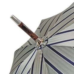 Elegante ombrello a strisce - manico in legno di faggio naturale fiammato