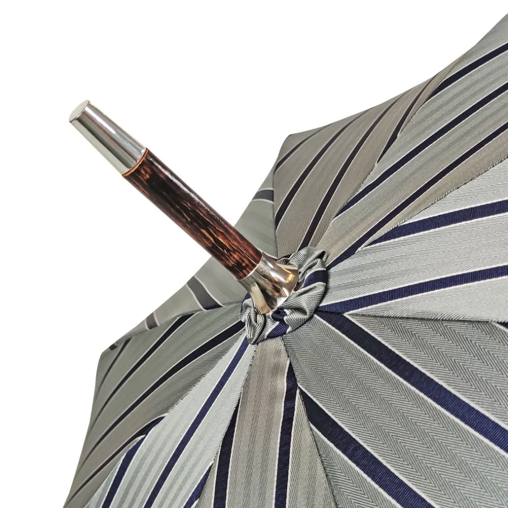 Elegante ombrello a strisce - manico in legno di faggio naturale fiammato