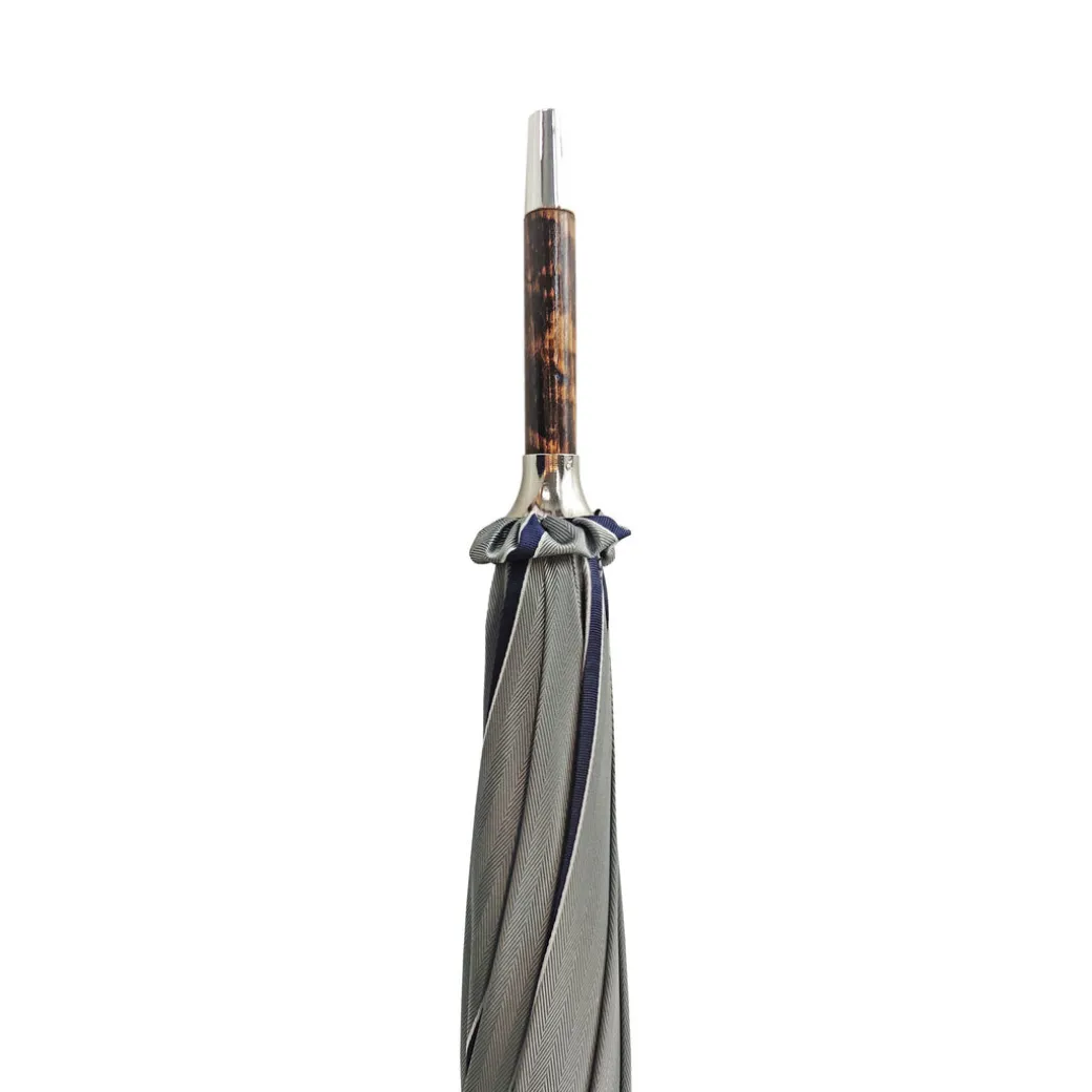 Elegante ombrello a strisce - manico in legno di faggio naturale fiammato