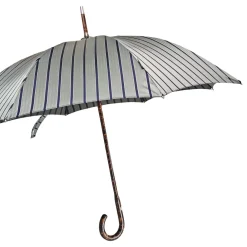 Elegante ombrello a strisce - manico in legno di faggio naturale fiammato