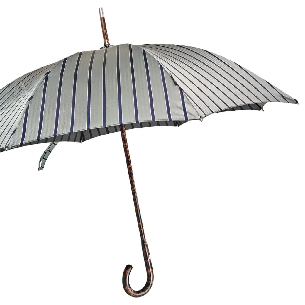 Elegante ombrello a strisce - manico in legno di faggio naturale fiammato