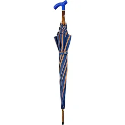 Elegante ombrello arancione - manico in pelle blu fatto a mano