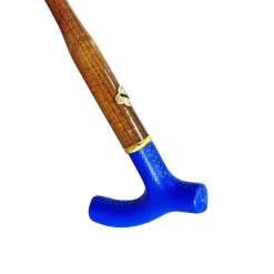 Elegante ombrello arancione - manico in pelle blu fatto a mano