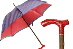 Elegante ombrello bordeaux - manico in pelle rossa fatto a mano