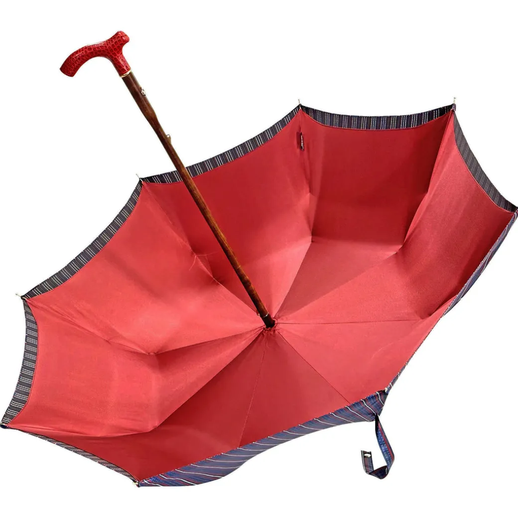Elegante ombrello bordeaux - manico in pelle rossa fatto a mano