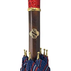 Elegante ombrello bordeaux - manico in pelle rossa fatto a mano
