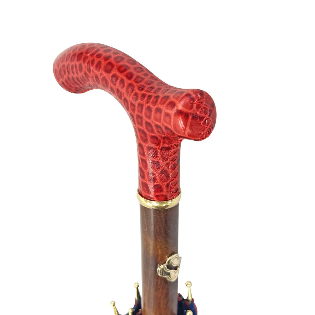 Elegante ombrello bordeaux - manico in pelle rossa fatto a mano