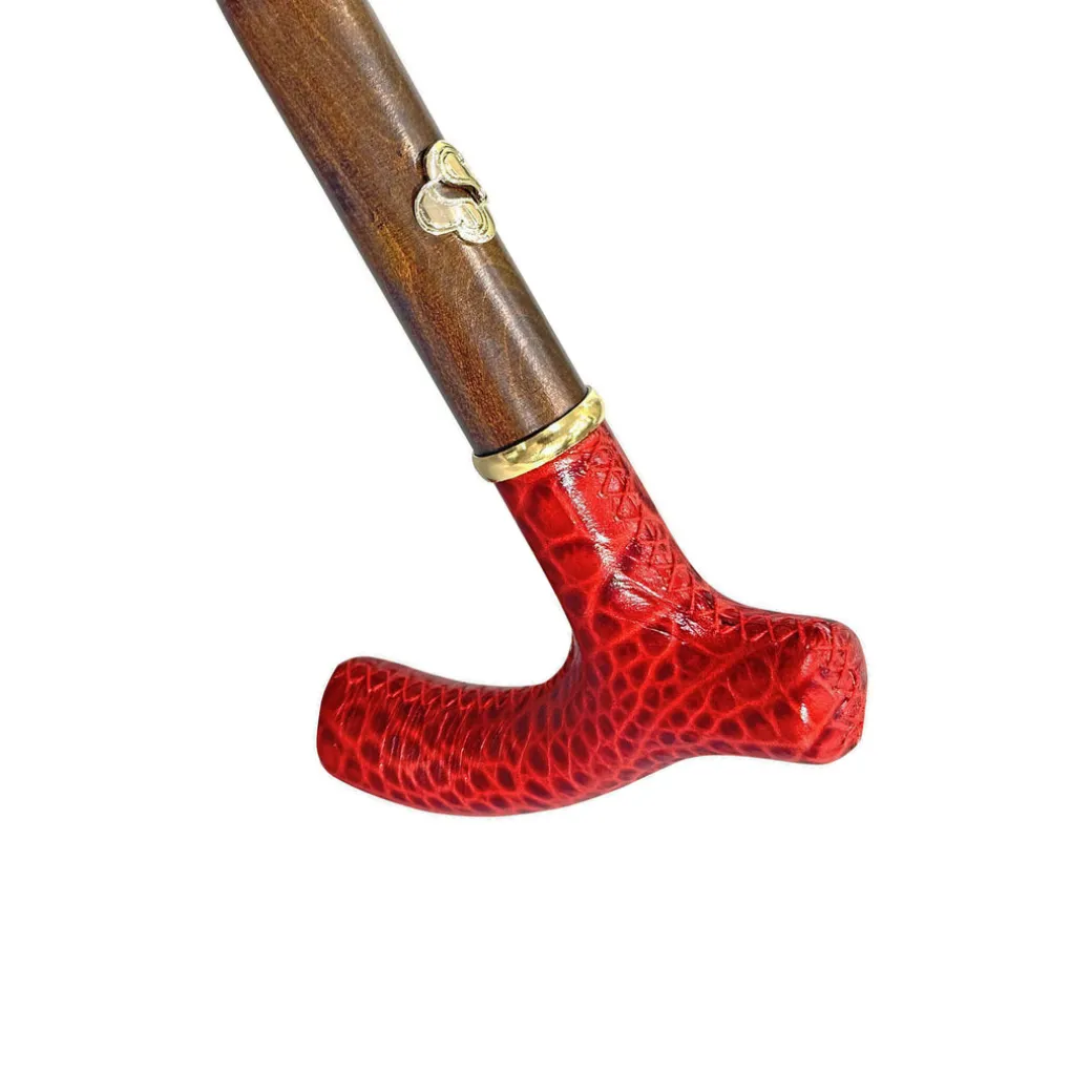 Elegante ombrello bordeaux - manico in pelle rossa fatto a mano