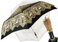 Elegante ombrello con disegno in pizzo e leopardo