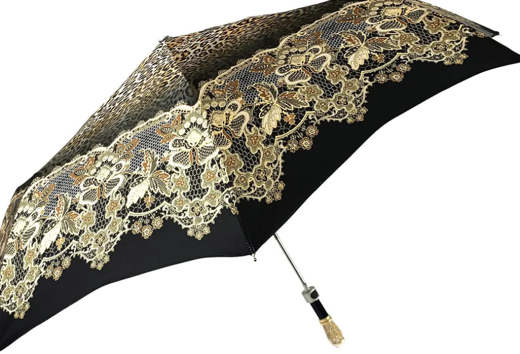 Elegante ombrello con disegno in pizzo e leopardo
