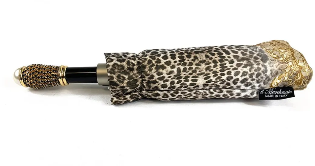 Elegante ombrello con disegno in pizzo e leopardo