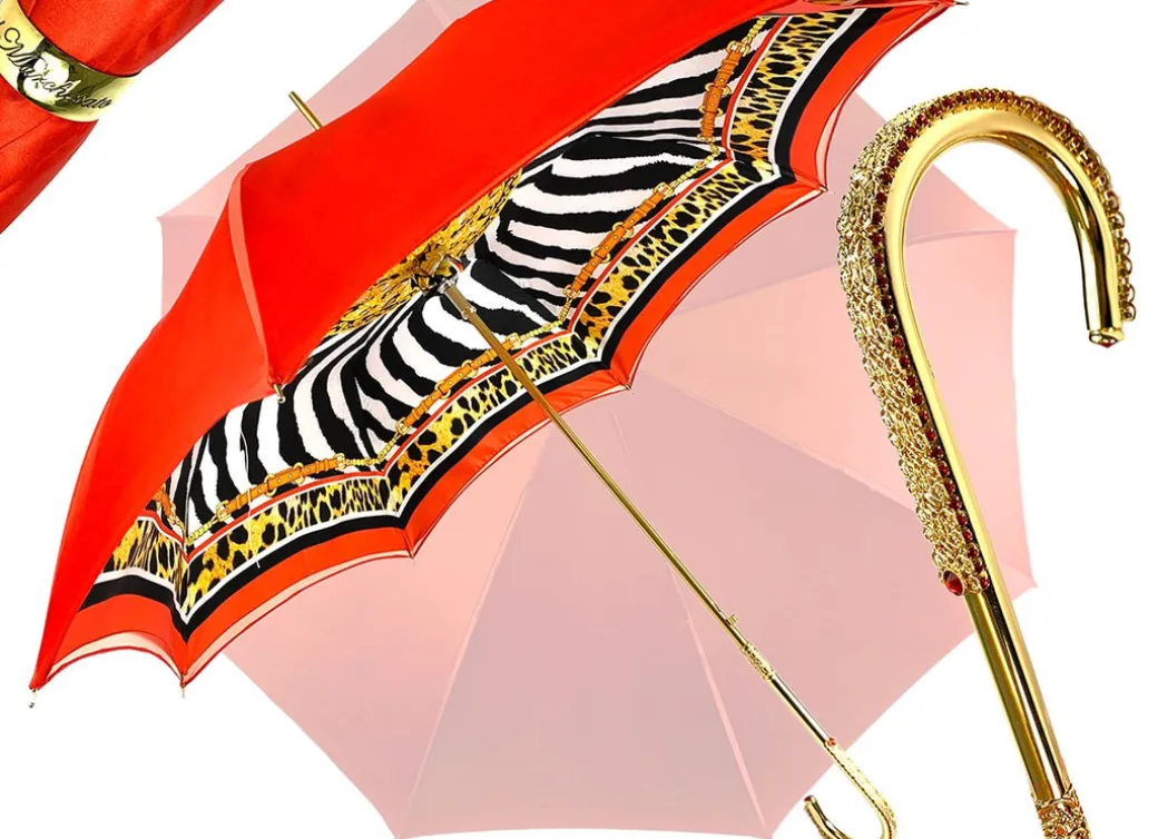 Elegante ombrello con stampa animalier interna, doppio tessuto