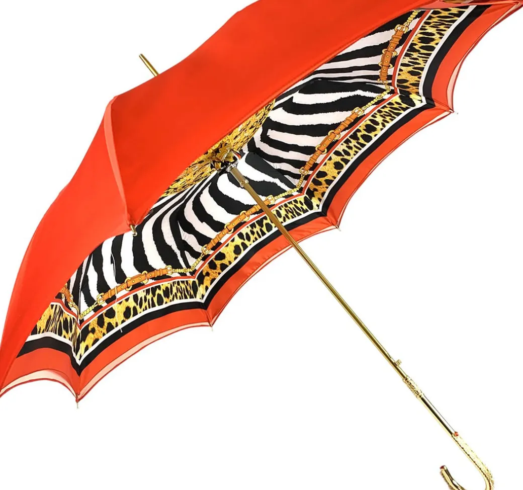 Elegante ombrello con stampa animalier interna, doppio tessuto
