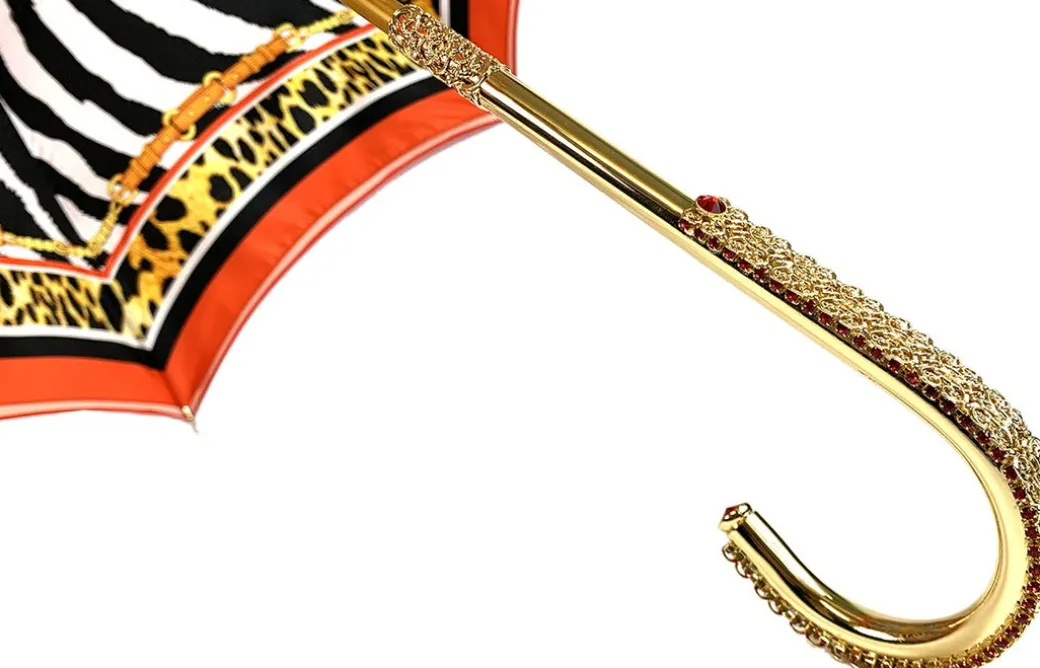 Elegante ombrello con stampa animalier interna, doppio tessuto
