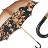 Elegante ombrello da donna con design a fiori neri e marroni