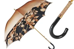 Elegante ombrello da donna con design a fiori neri e marroni