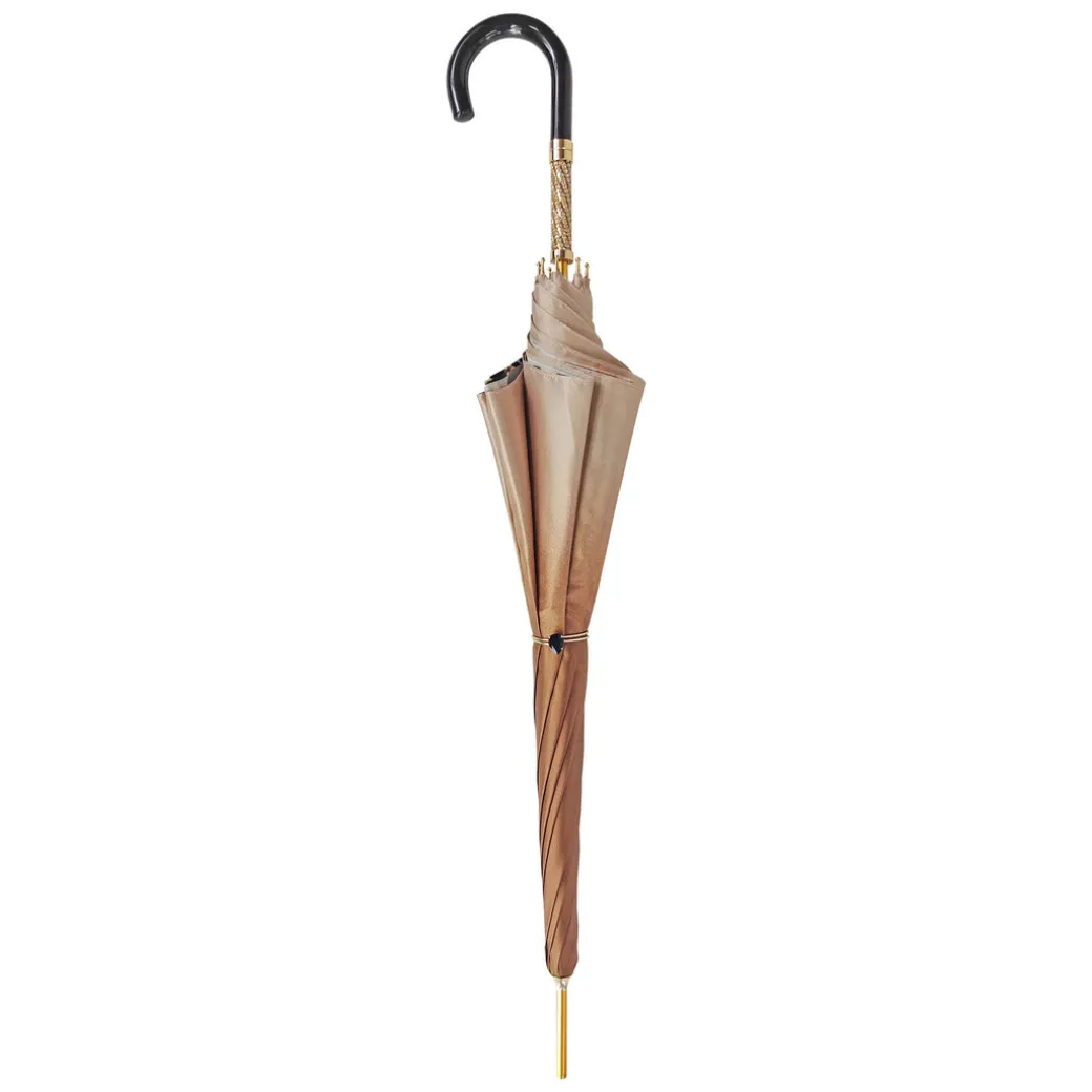 Elegante ombrello da donna con design a fiori neri e marroni