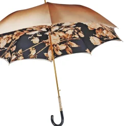 Elegante ombrello da donna con design a fiori neri e marroni