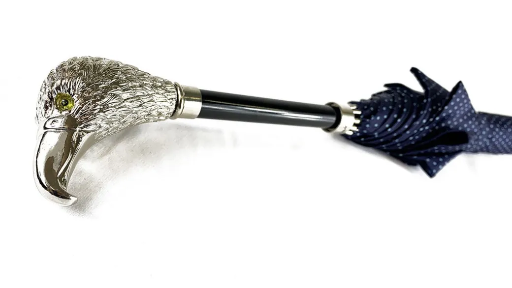 Elegante ombrello da uomo con falco placcato argento