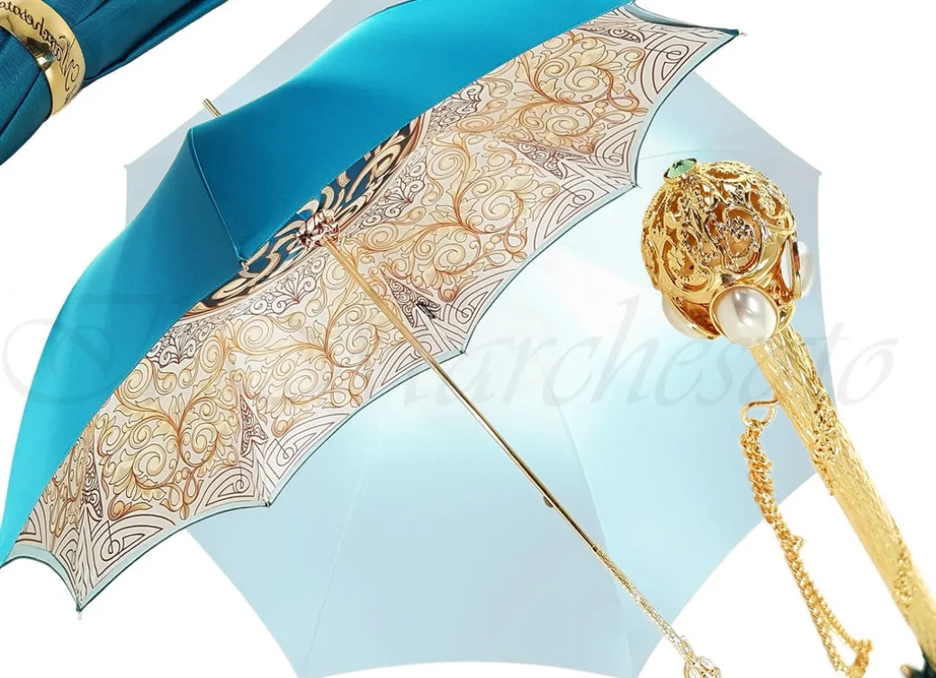 Elegante ombrello di lusso con sfumatura turchese - made in Italy
