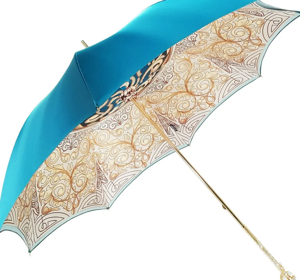 Elegante ombrello di lusso con sfumatura turchese - made in Italy