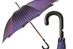 Elegante ombrello maschile con manico in pelle nera