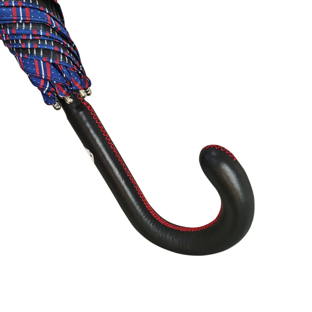 Elegante ombrello maschile con manico in pelle nera