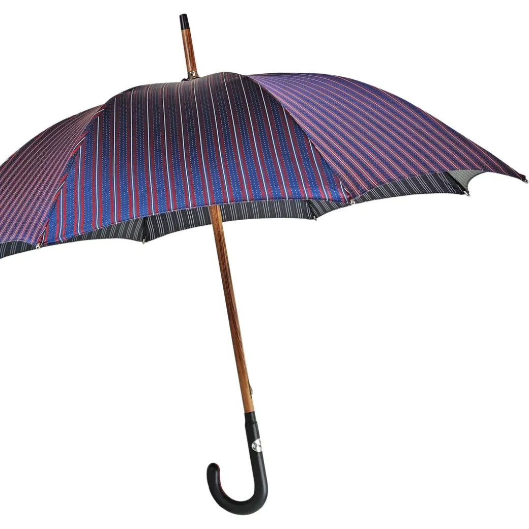 Elegante ombrello maschile con manico in pelle nera
