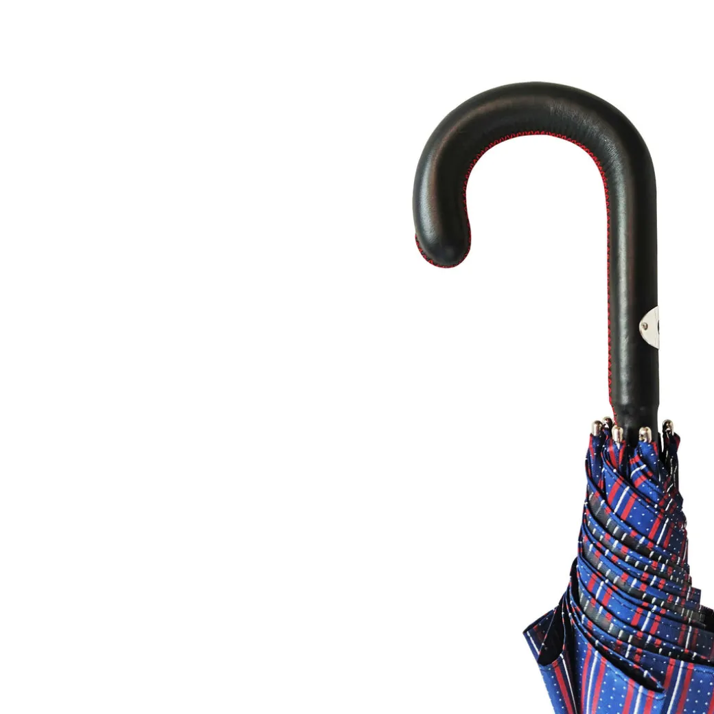 Elegante ombrello maschile con manico in pelle nera