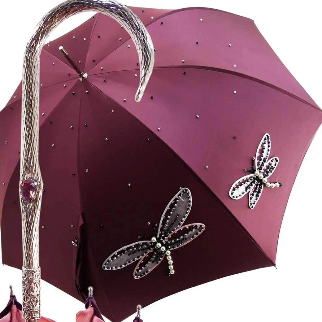 Esclusivo ombrello da donna fatto a mano con libellule ricamate Ladies Umbrellas