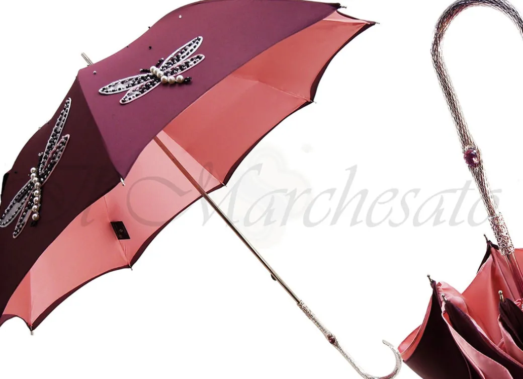 Esclusivo ombrello da donna fatto a mano con libellule ricamate Ladies Umbrellas