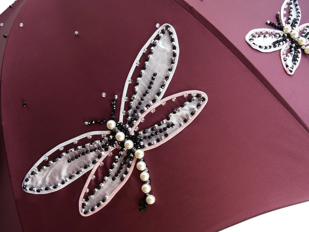 Esclusivo ombrello da donna fatto a mano con libellule ricamate Ladies Umbrellas