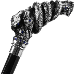 Fantastica impugnatura argentata - Serpente su ramo e cristalli di zaf