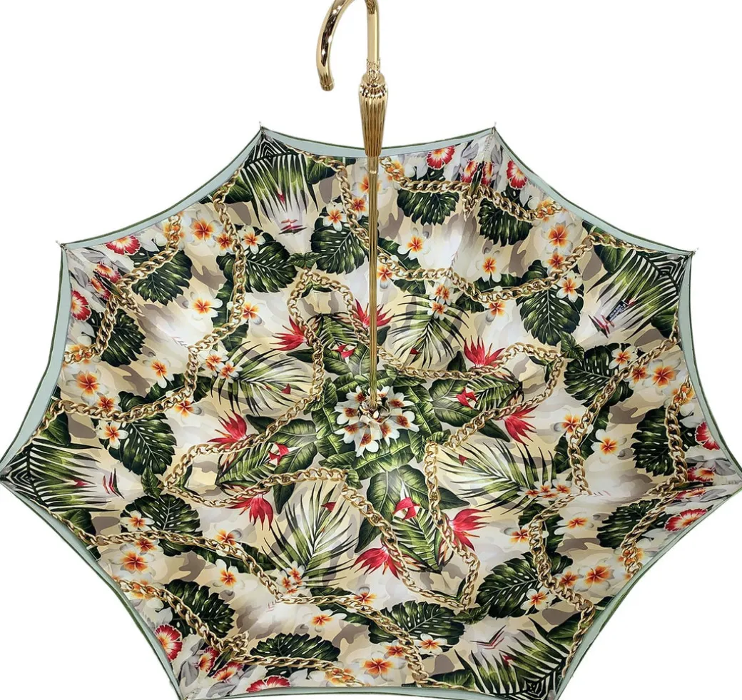 Fantastico ombrello con catena e fiori con doppio tessuto, design escl