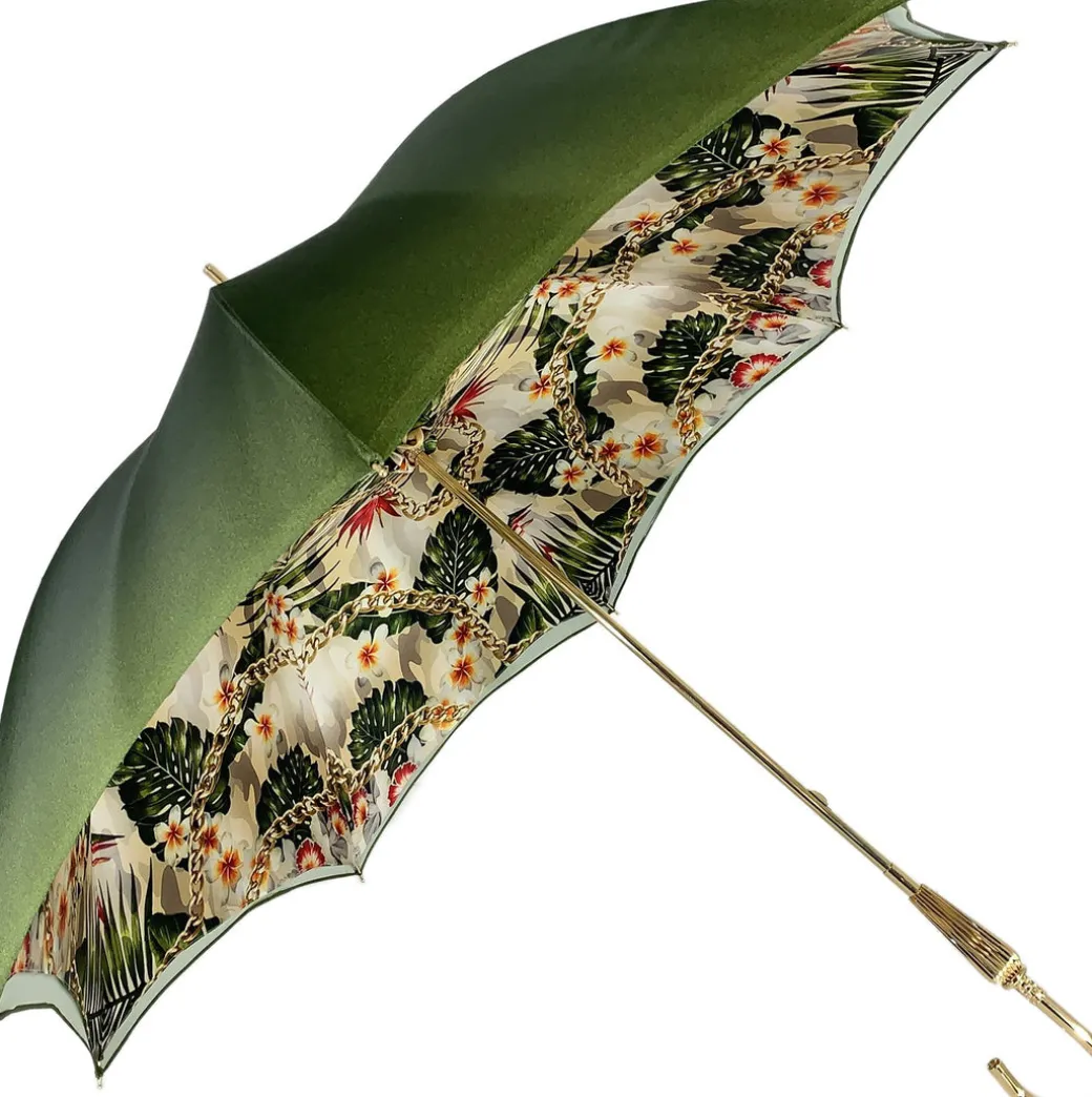 Fantastico ombrello con catena e fiori con doppio tessuto, design escl