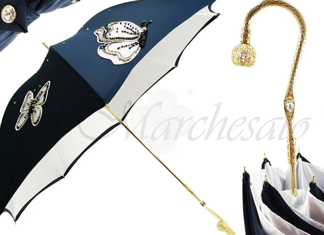 Fantastico ombrello femminile con farfalle ricamate alla moda embrucciola