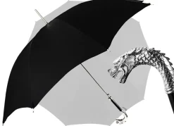 Fantastico ombrello nero da uomo con drago argentato