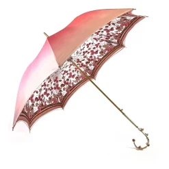 Fantastico ombrello rosa chiaro con speciale manico a fiori