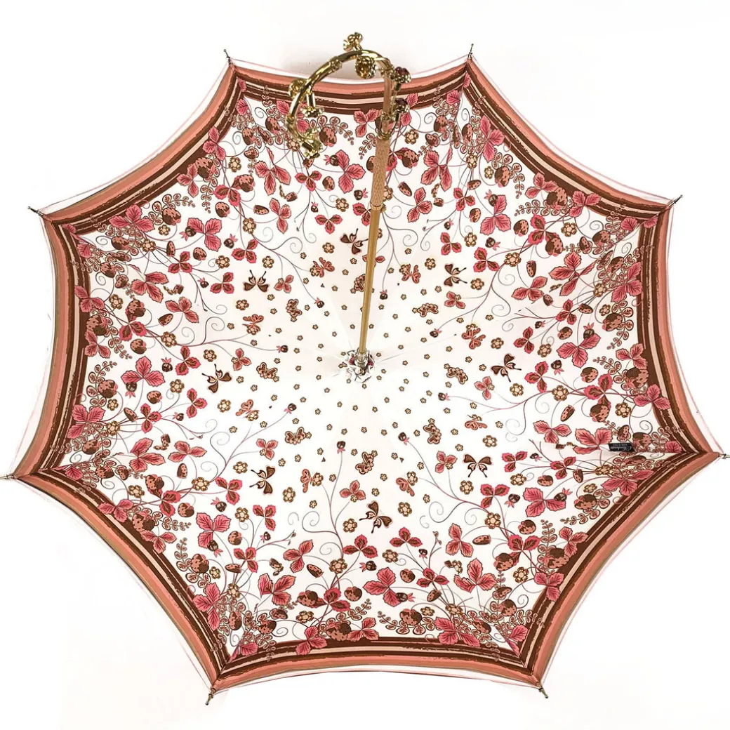 Fantastico ombrello rosa chiaro con speciale manico a fiori