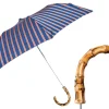 Foldable Umbrella with Stripes, Bamboo Handle