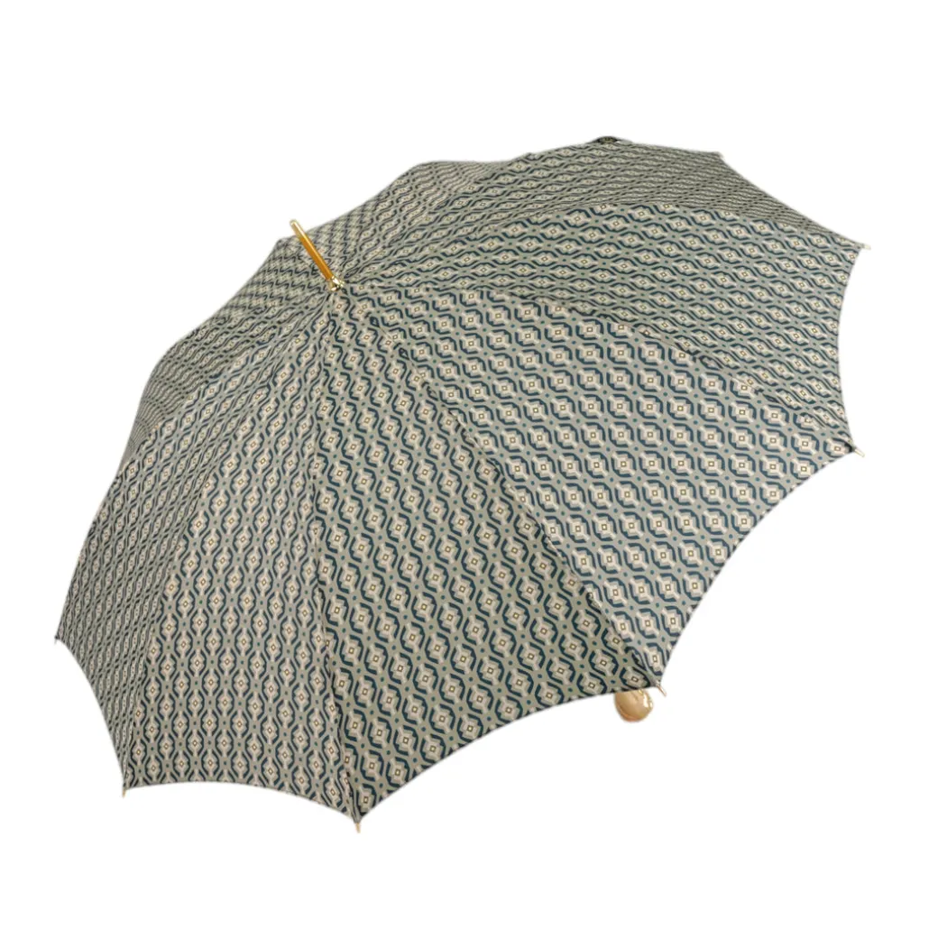 Golden Hound: Beige Patterned Umbrella with Dog Handle in Gold Finish