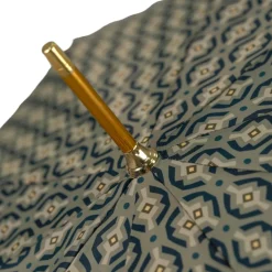Golden Hound: Beige Patterned Umbrella with Dog Handle in Gold Finish