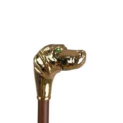 Golden Hound: Beige Patterned Umbrella with Dog Handle in Gold Finish