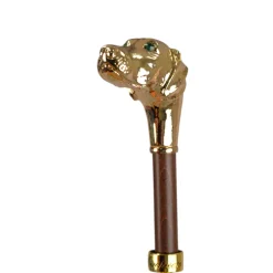 Golden Hound: Beige Patterned Umbrella with Dog Handle in Gold Finish