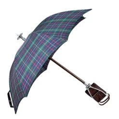 Handcrafted Leather Seat Umbrella- Tartan design