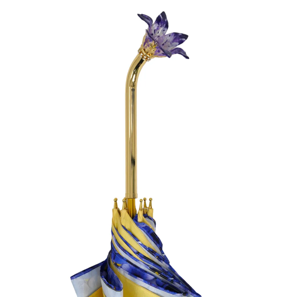 Handcrafted Umbrella with 24K Gold-Plated Hand-Painted Metal Flower Ha